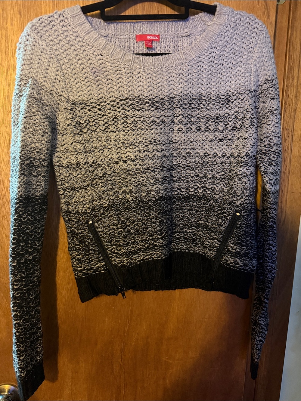BONGO Gray Ombre Knit Crew Sweater with Zip Pockets Size Medium